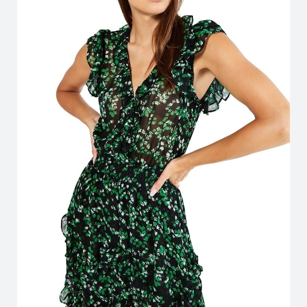 MISA LOS ANGELES Floral Green Dress XS